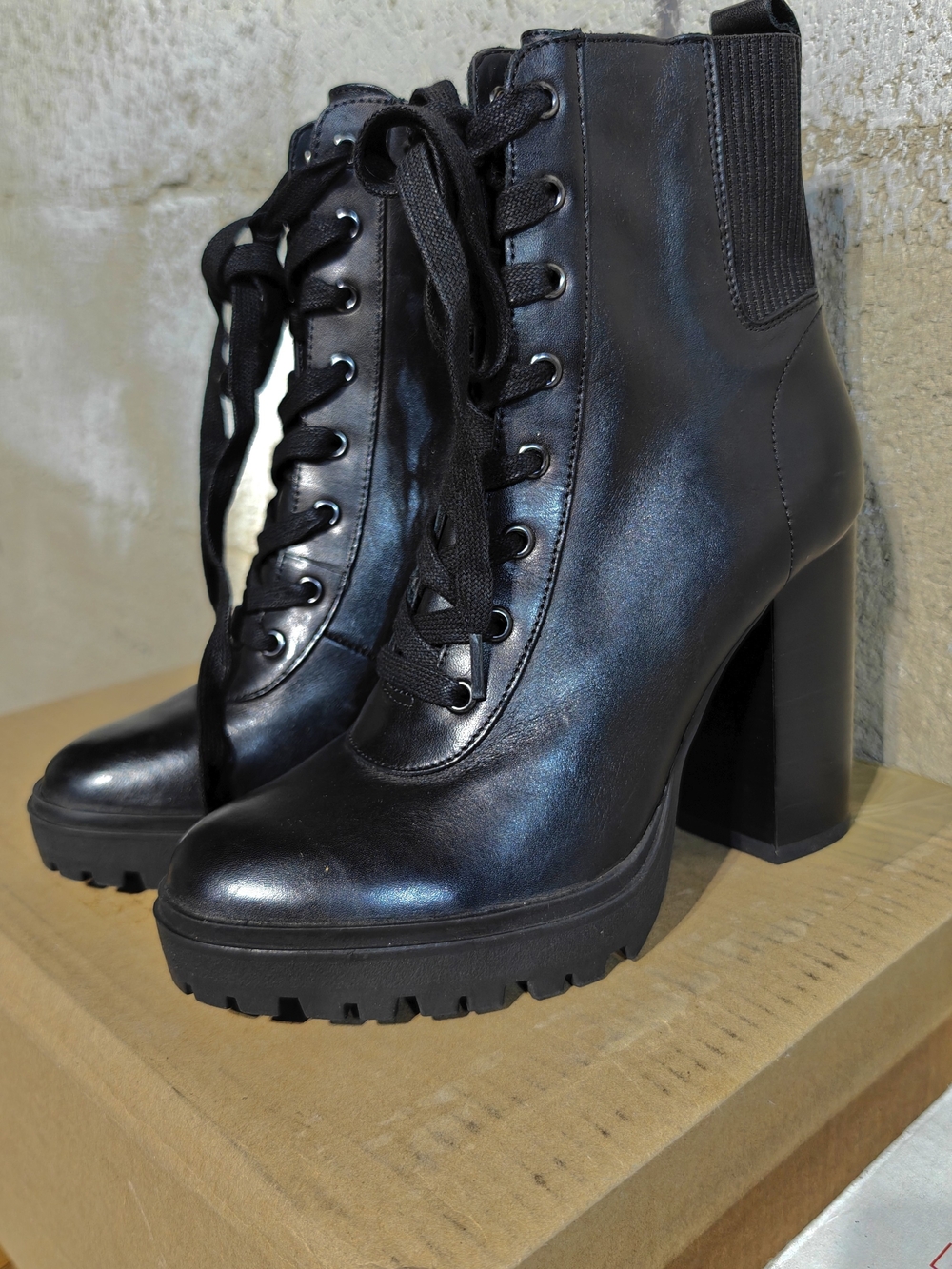 Steve Madden Black Lace-Up Platform Ankle Boots